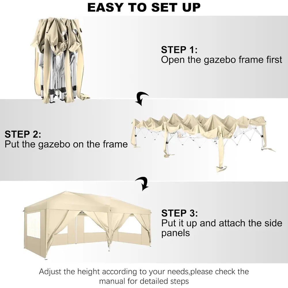 Canopy 10x20 Pop Up Canopy Tent with 6 Sidewalls, Waterproof Outdoor Event Shelter Gazebo Sun Shade Portable 10x20 Tents for Pa