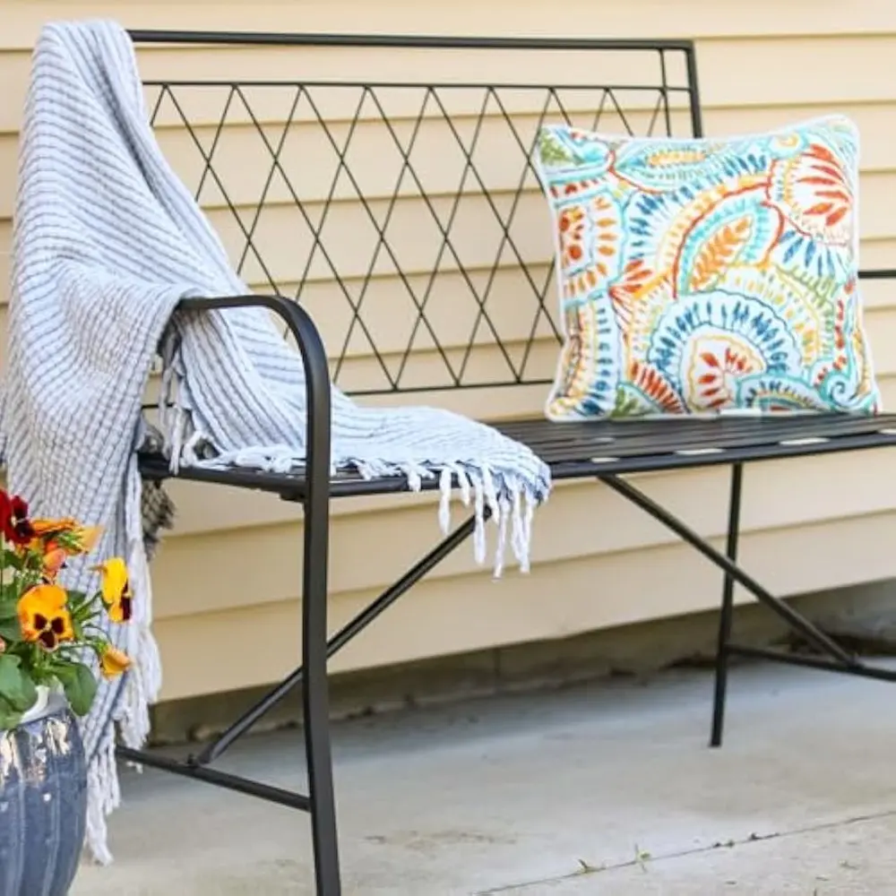 Sunnydaze 2-Person Outdoor Garden Bench - Argyle Diamond Iron Patio Bench - Black - 42.25" W