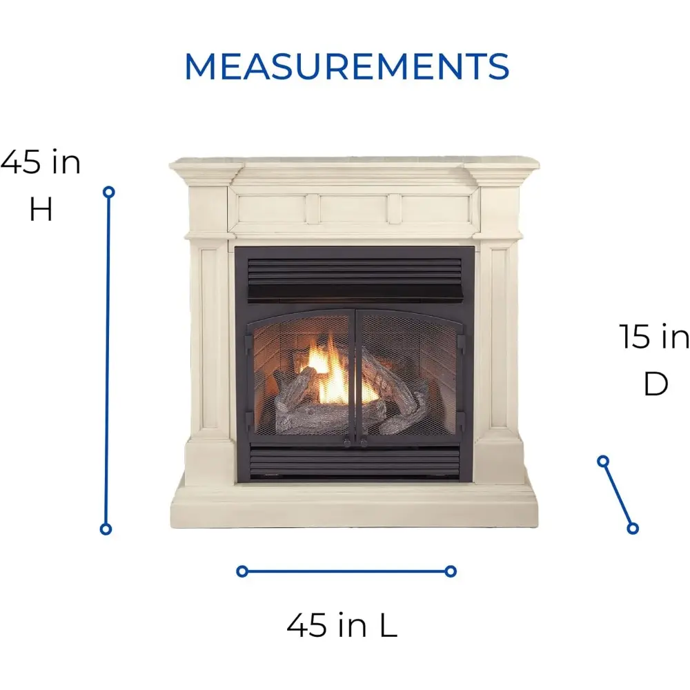 Dual Fuel Ventless Gas Fireplace System with Mantle, Remote Control, 6 Fire Logs, Use with Natural Gas or Liquid Propane, 32000
