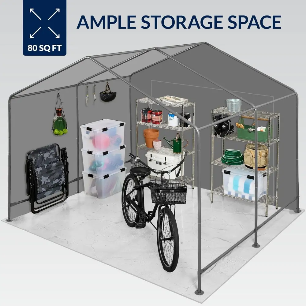 10x8ft Outdoor Storage Shed, Carport, Canopy Shelter, Dual Doors & Windows, Metal Frame, Weather-Resistant, Perfect for Storing