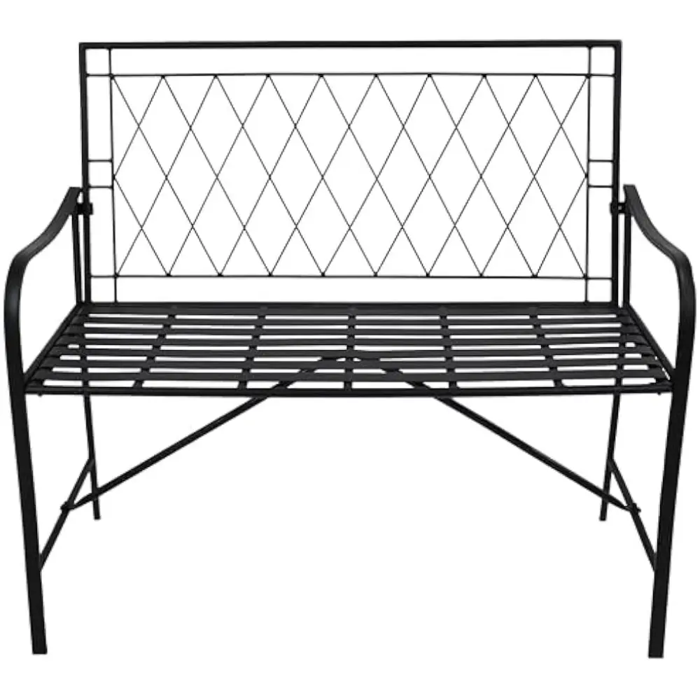 Sunnydaze 2-Person Outdoor Garden Bench - Argyle Diamond Iron Patio Bench - Black - 42.25" W