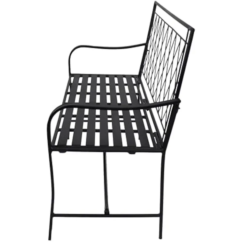Sunnydaze 2-Person Outdoor Garden Bench - Argyle Diamond Iron Patio Bench - Black - 42.25" W