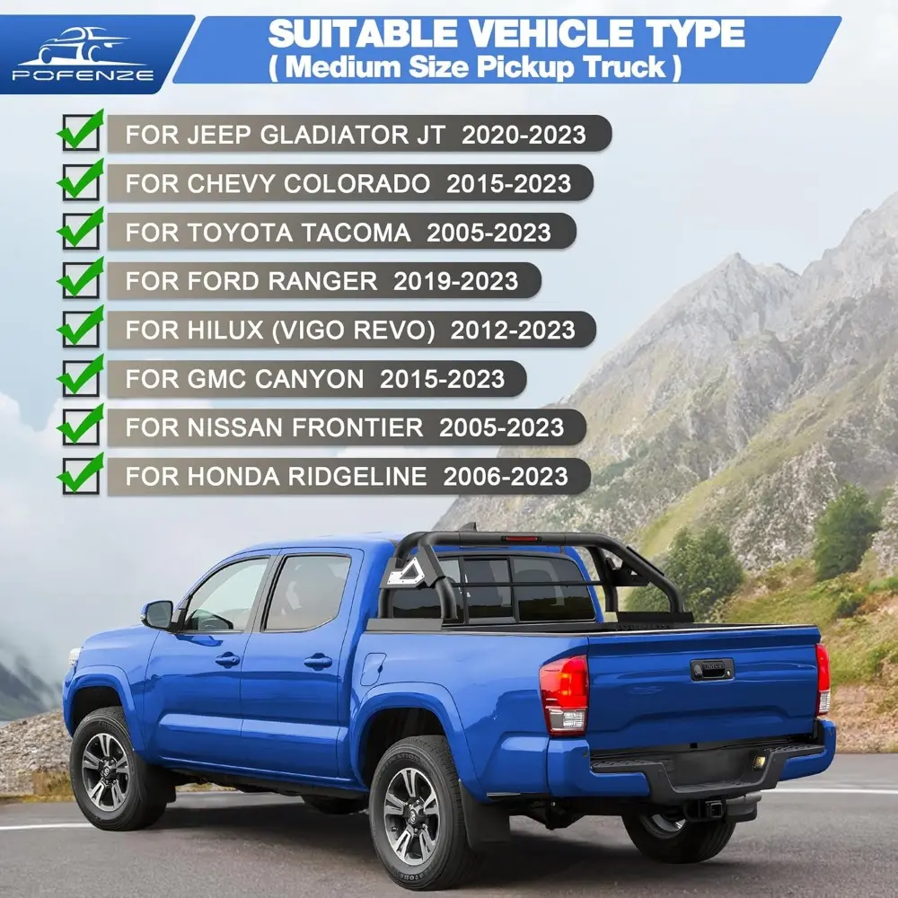 Roll Bar for Mid Size Trucks Adjustable Chase Rack Sport Bar for Truck Compatible with Jeep Gladiator JT & Chevy Colorado & Toyo