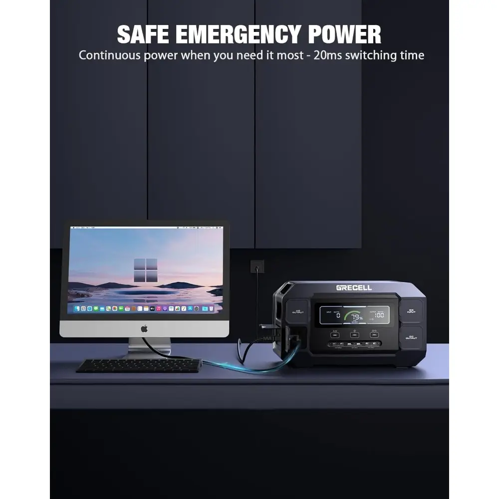 Solar Generator 2200W Portable Power Station 1126Wh (4800W Peak), 1.25Hrs Fast Charging, LiFePO4 Battery Pack with 4×2200W AC O