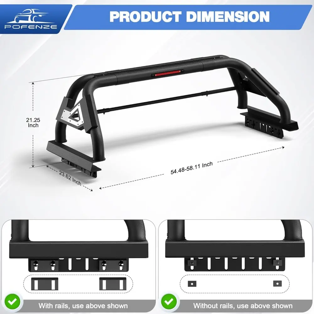 Roll Bar for Mid Size Trucks Adjustable Chase Rack Sport Bar for Truck Compatible with Jeep Gladiator JT & Chevy Colorado & Toyo
