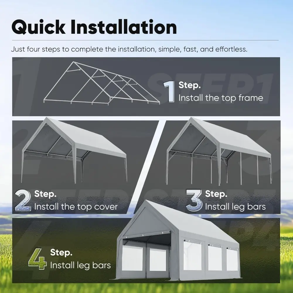 Heavy Duty 10x20 ft Carport Tent with Ultra-High Peak & Ventilation Windows, Waterproof Outdoor Canopy Shelter for Events, Stor