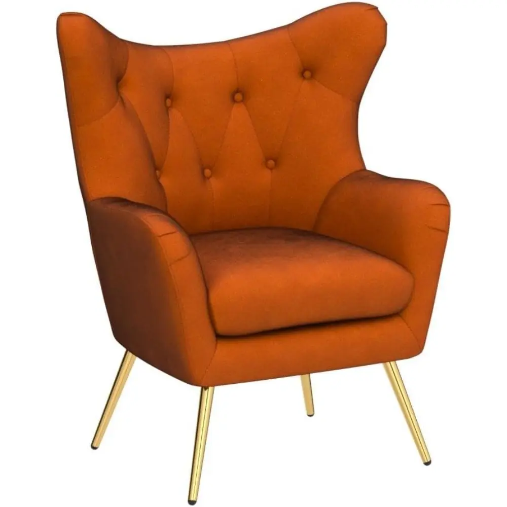 HULALA Home Velvet Accent Chair, Modern Wingback Arm Chair with Metal Gold Legs, Velvet Tufted Upholstered Single Sofa Chair for