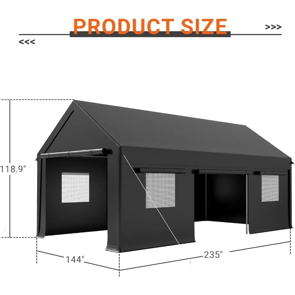 Carport, 12x20 FT Heavy Duty Carport, Portable Garage with Roll-Up Windows & Side-Opening Door, Car Canopy Reinforced Four-Hole