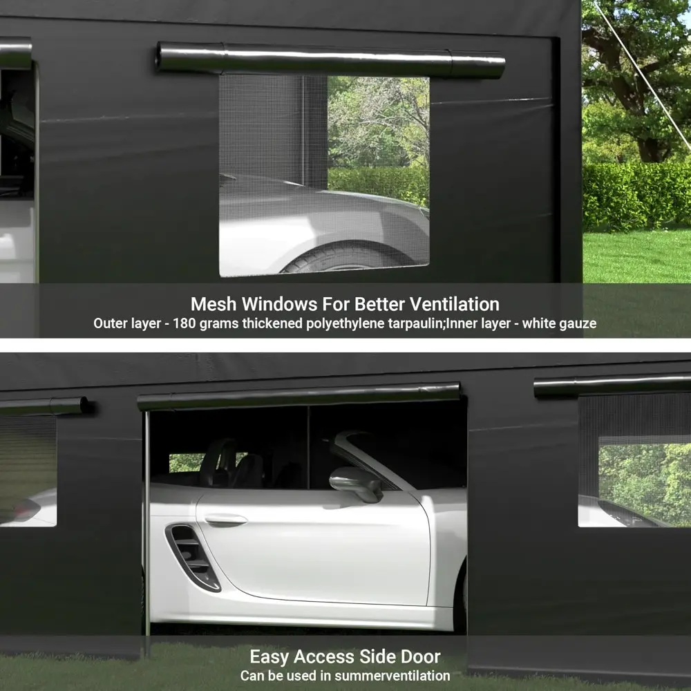 Carport, 12x20 FT Heavy Duty Carport, Portable Garage with Roll-Up Windows & Side-Opening Door, Car Canopy Reinforced Four-Hole