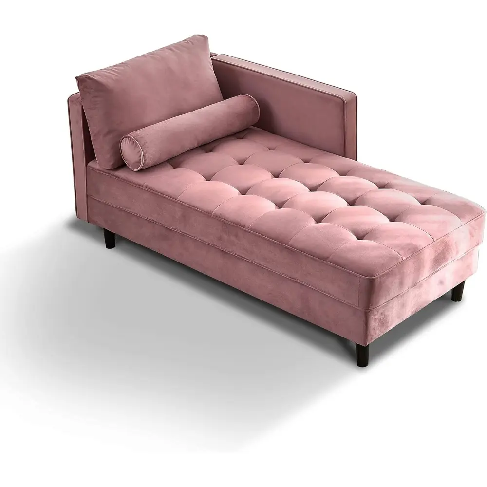 64'' Velvet Chaise Lounge Indoor, Modern Longue Chair Upholstered Chaise Longue with Support Pillow, Button Tufted Seat Cushion,