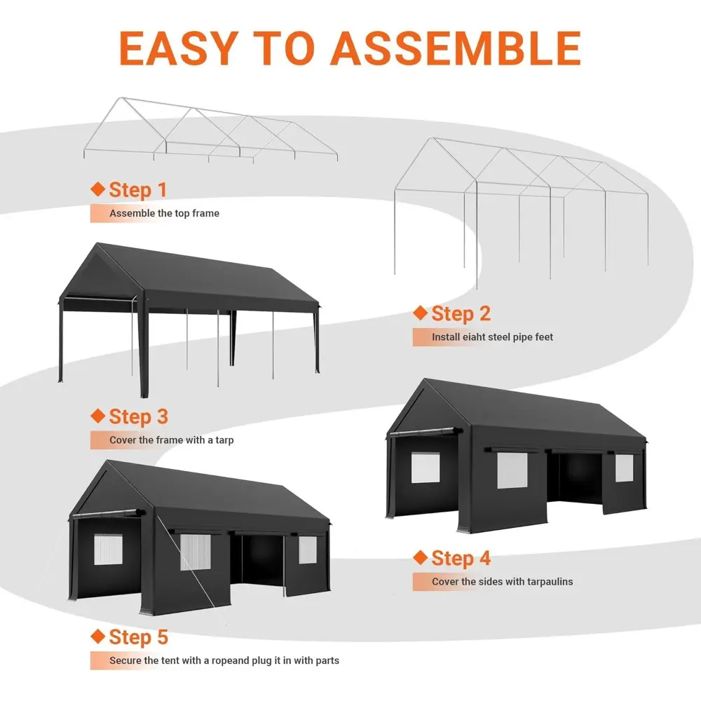 Carport, 12x20 FT Heavy Duty Carport, Portable Garage with Roll-Up Windows & Side-Opening Door, Car Canopy Reinforced Four-Hole