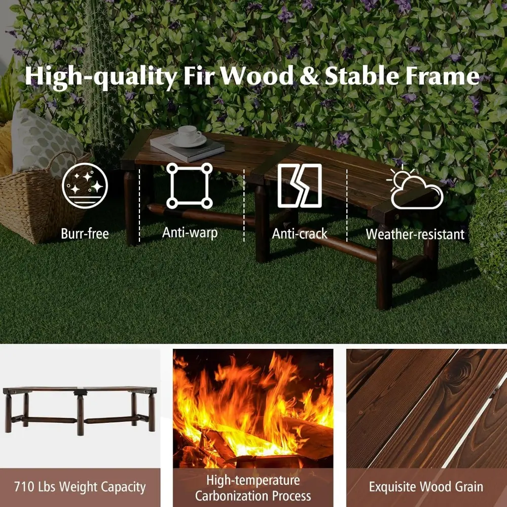 Wooden Outdoor Bench for 2-Person - Fire Pit Chair Bench with Fir Wood Top, Pine Wood Legs, 710Lbs Weight Capacity, Backless Cu