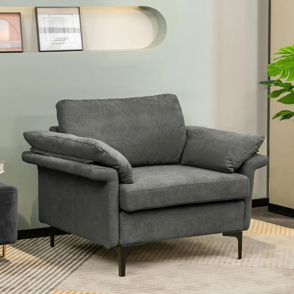 Single Sofa, Accent Chair, with 5 Inch Comfy Cushion, Zippered Armrests, Steel Legs, Living Room Armchair, Upholstered Leisure