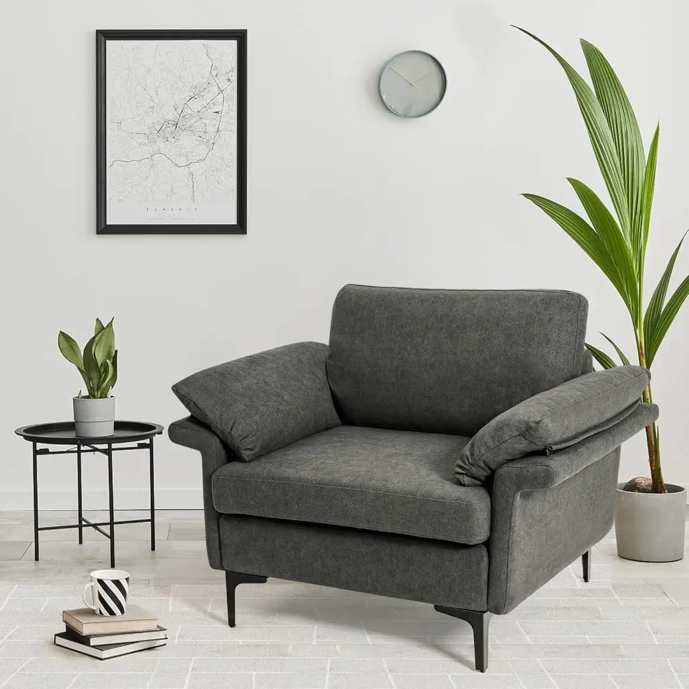 Single Sofa, Accent Chair, with 5 Inch Comfy Cushion, Zippered Armrests, Steel Legs, Living Room Armchair, Upholstered Leisure