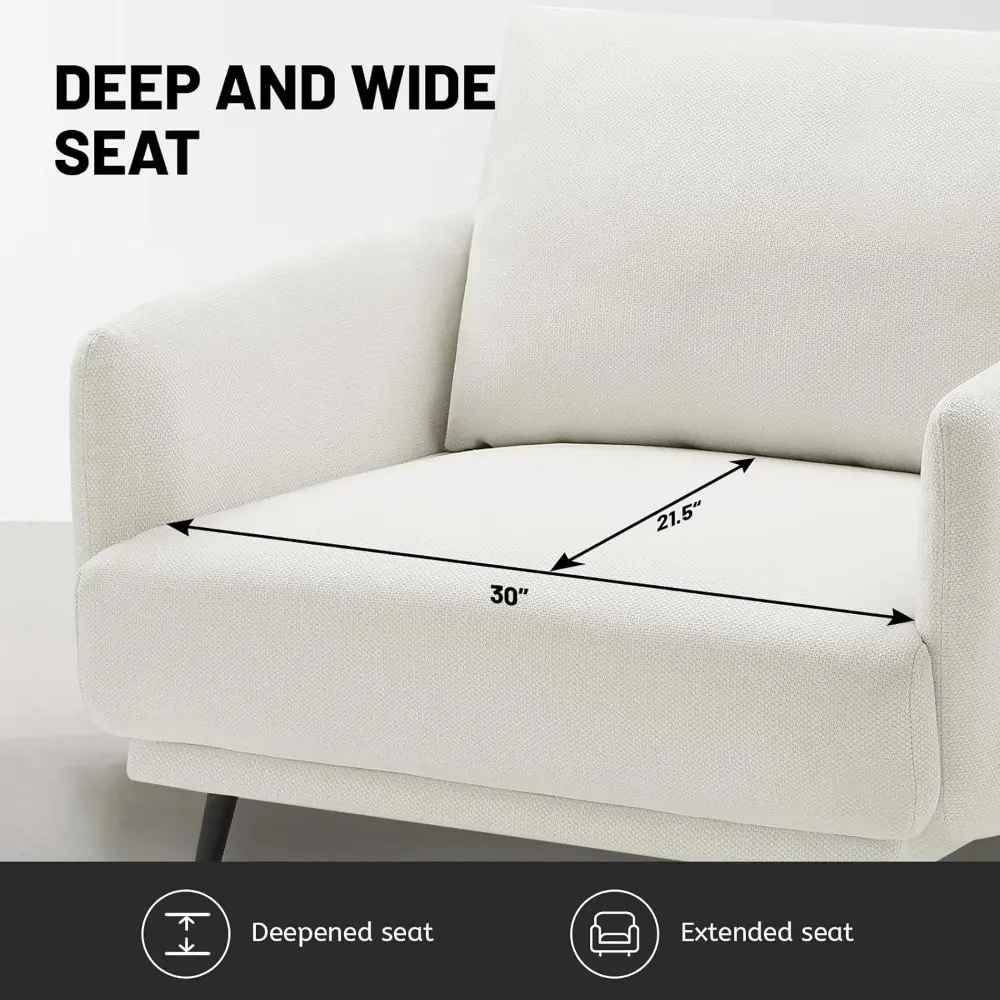 Oversized Accent Chair for Living Room Chairs Reading Arm Chair Comfy Modern Single Sofa Side Chairs with Metal Legs & Soft Cush