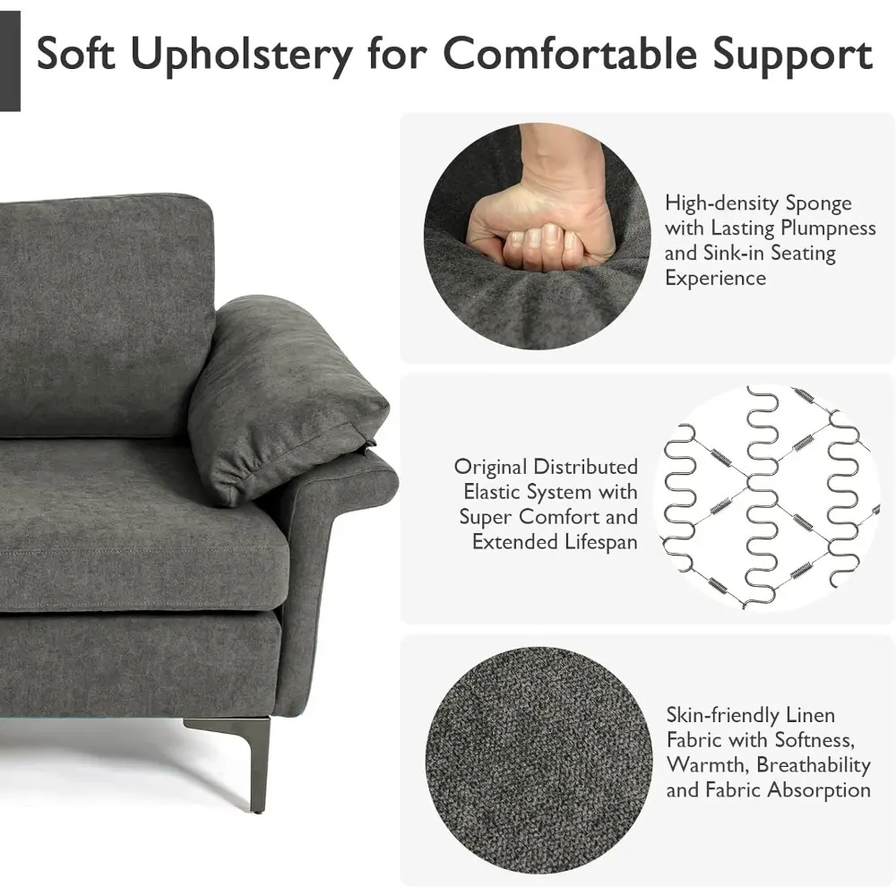 Single Sofa, Accent Chair, with 5 Inch Comfy Cushion, Zippered Armrests, Steel Legs, Living Room Armchair, Upholstered Leisure