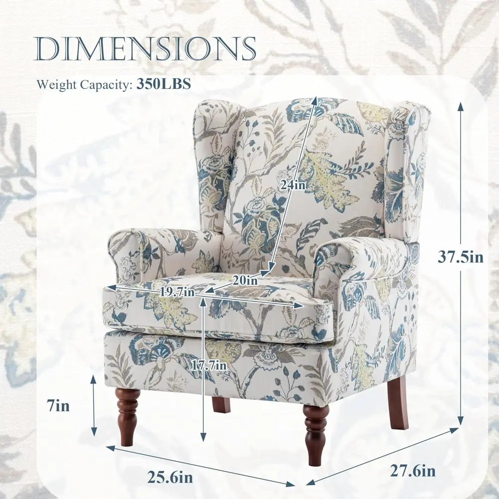 Floral Accent Chair, High Back Upholstered Armchair with Solid Legs, Leisure Single Sofa Chair for Living Room, Bedroom, Home O