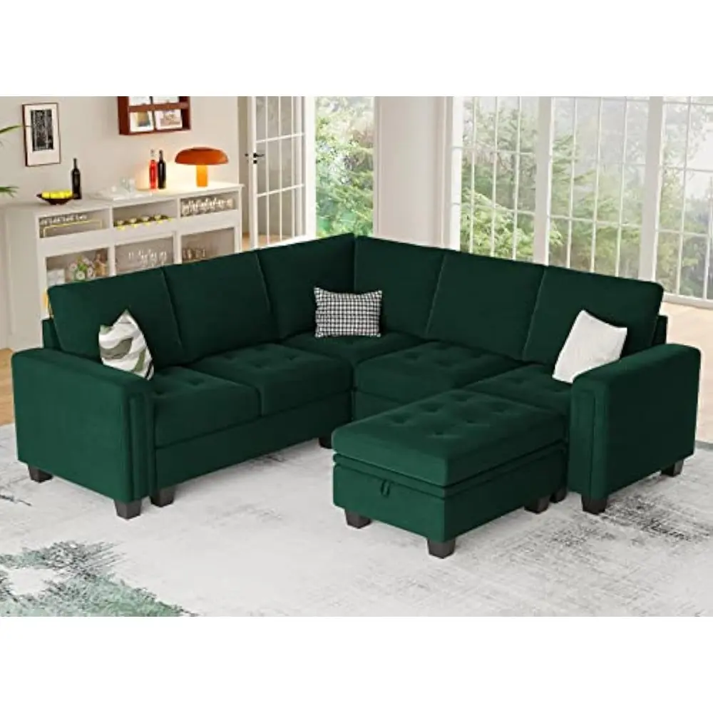 Velvet Single Seat Module for Modular Sectional Sofa Couch Accent Armless Sofa Couch Chair Modern Fabric Green