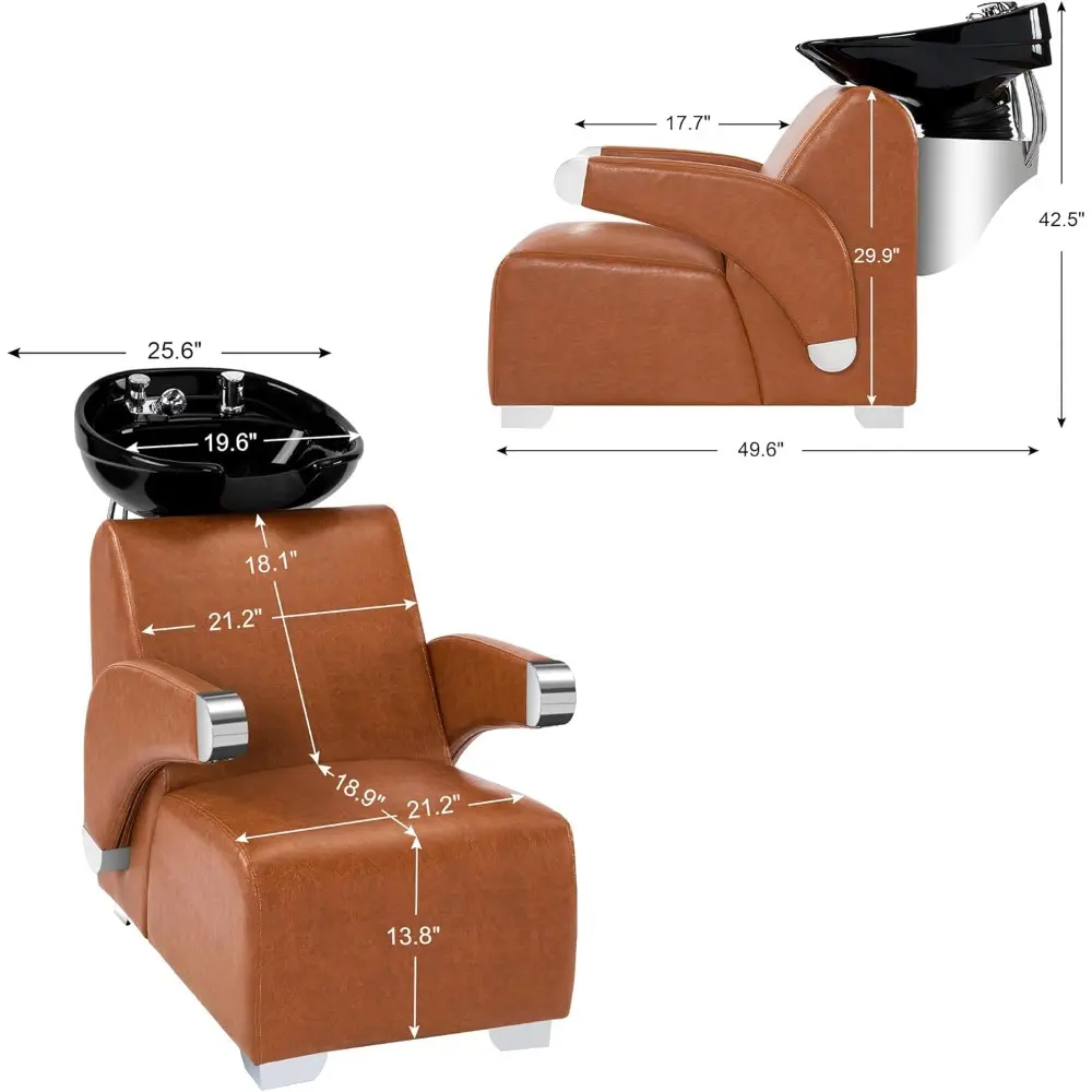Ceramic Bowl Backwash Shampoo Chair, Adjustable Modern Shampoo Sink Chair, Hair Washing Station for Professional Shampoo Barber