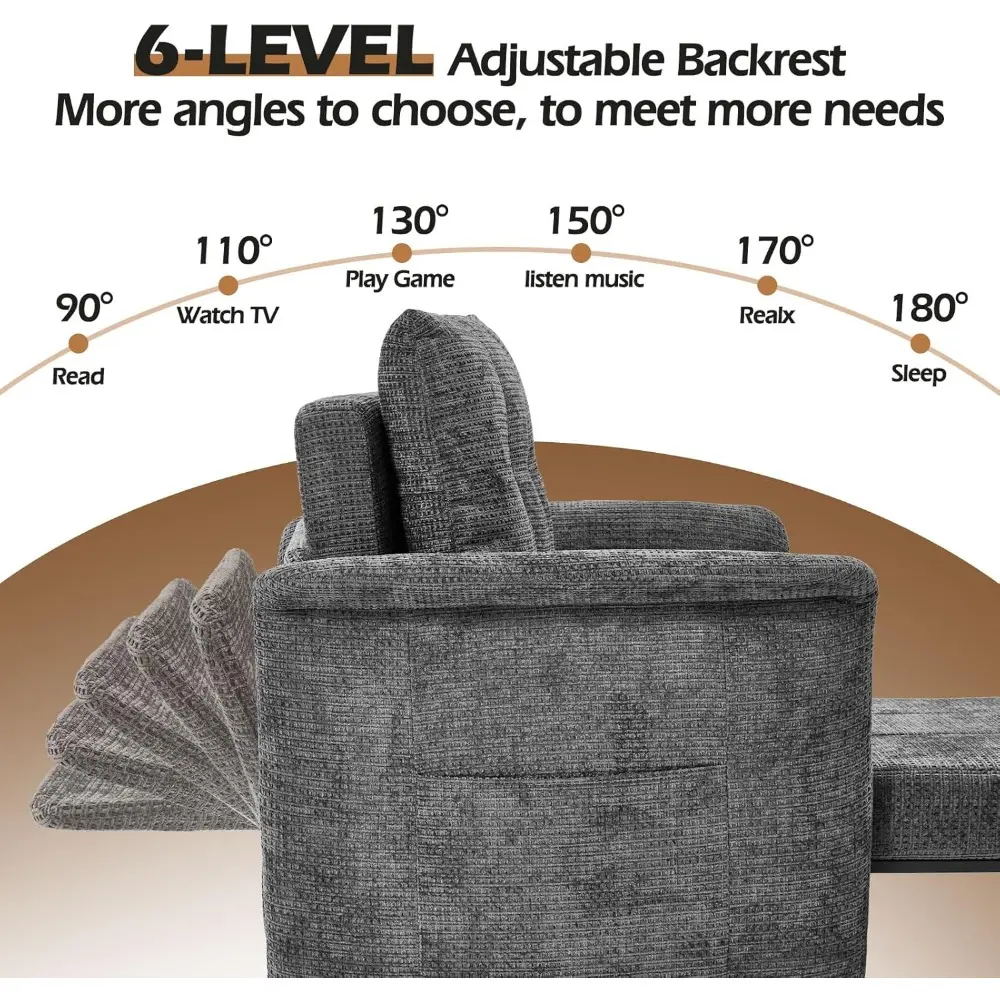 Convertible Sleeper Chair 79" Long Chair Bed w/Adjustable Backrest 4-in-1 Pull Out Lounge Chair 500 LBS Load Bearing Single Sofa