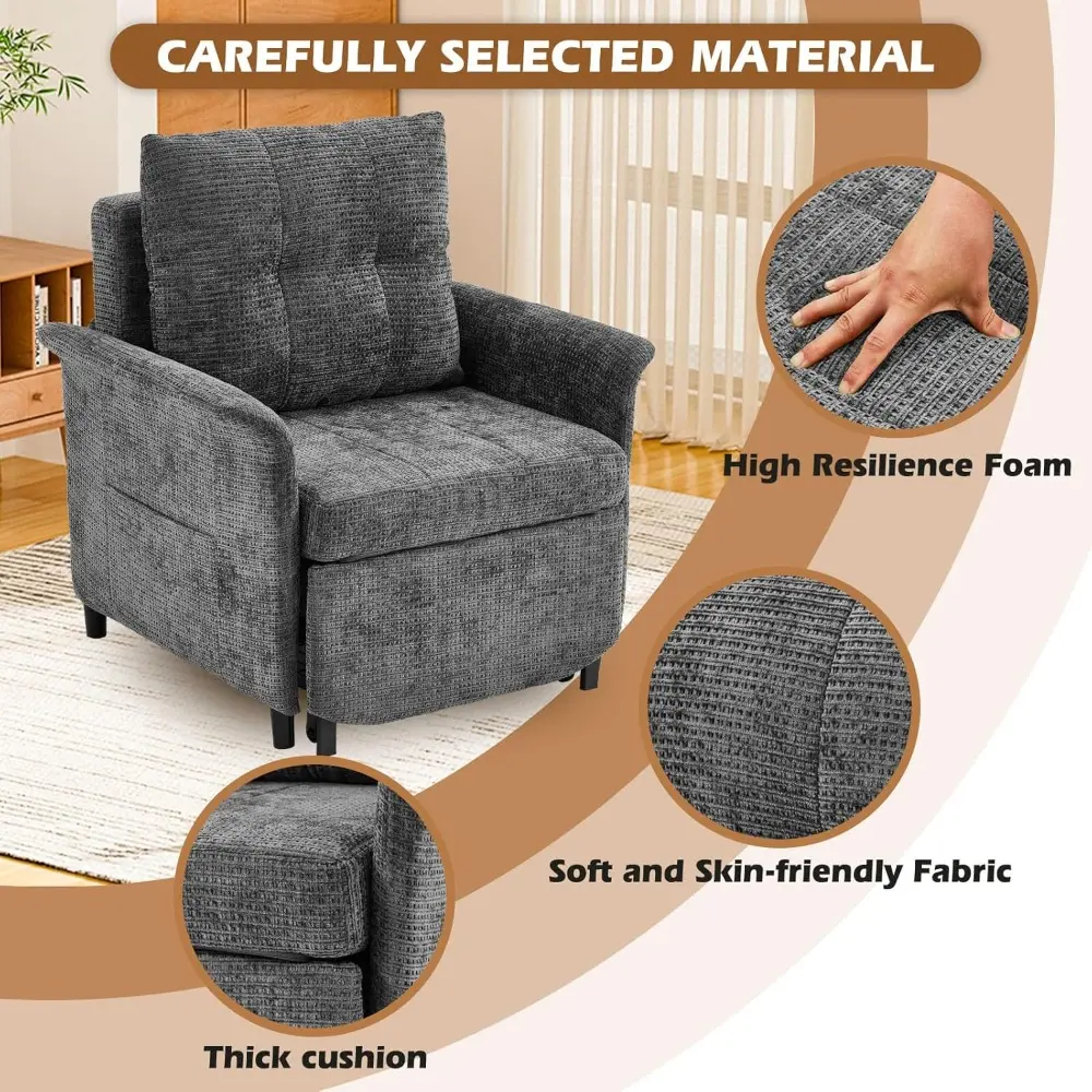 Convertible Sleeper Chair 79" Long Chair Bed w/Adjustable Backrest 4-in-1 Pull Out Lounge Chair 500 LBS Load Bearing Single Sofa