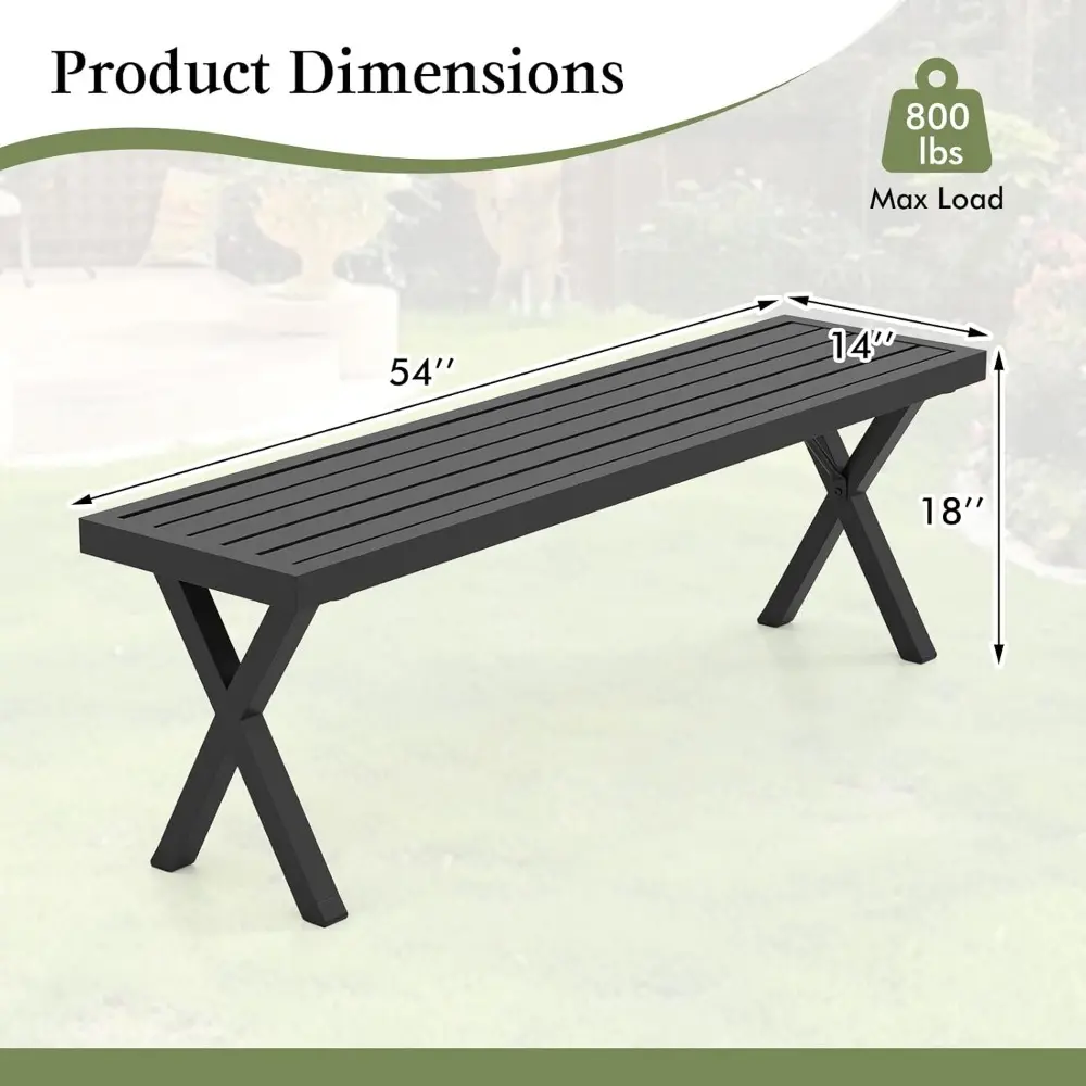 2 Pack Outdoor Bench, Patio Metal Bench with Slatted Seat, X-shaped Legs, 54" Outdoor Backless Loveseat, Load 800 LBS, Heavy-Du