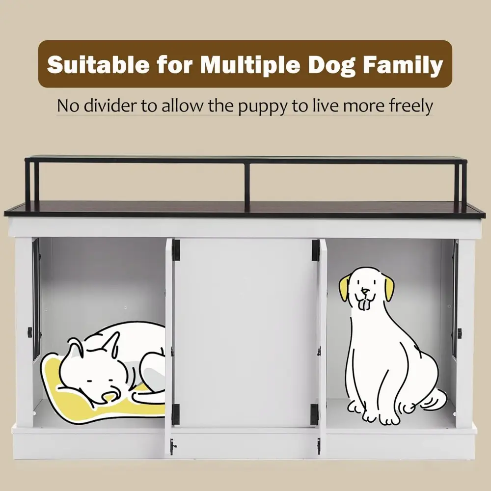 Large Dog Crate Furniture TV Stand, Wooden Pet Kennel with Double Doors, Indoor Furniture Style Dog House End Table, 1861 (Ligh