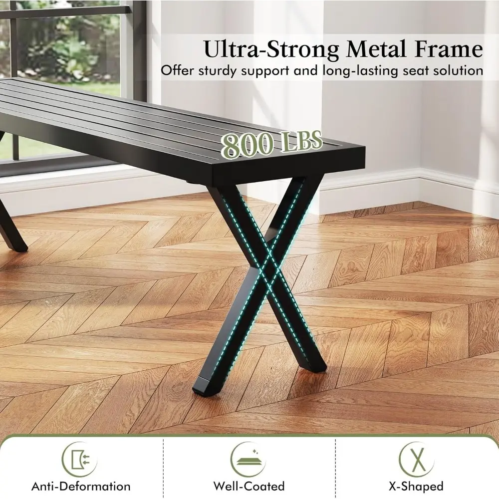 2 Pack Outdoor Bench, Patio Metal Bench with Slatted Seat, X-shaped Legs, 54" Outdoor Backless Loveseat, Load 800 LBS, Heavy-Du
