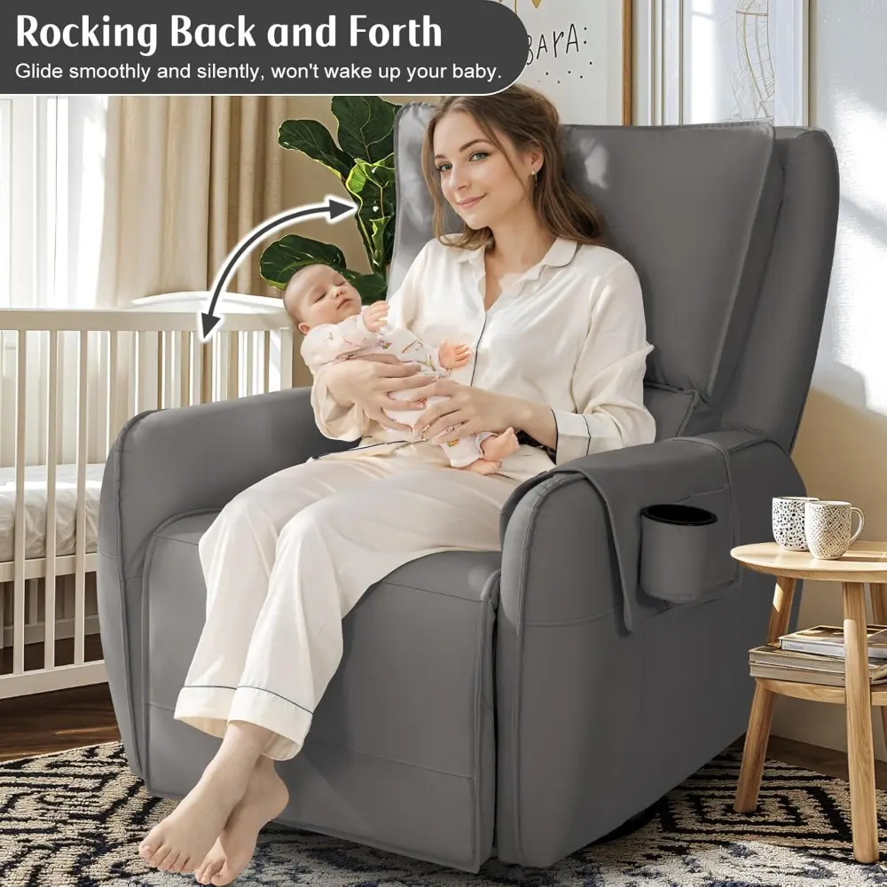 Power Recliner Gliders for Nursery, Electric Swivel Rocker Recliner Chair, Comfy Upholstered Living Room Reclining Rocking Chair