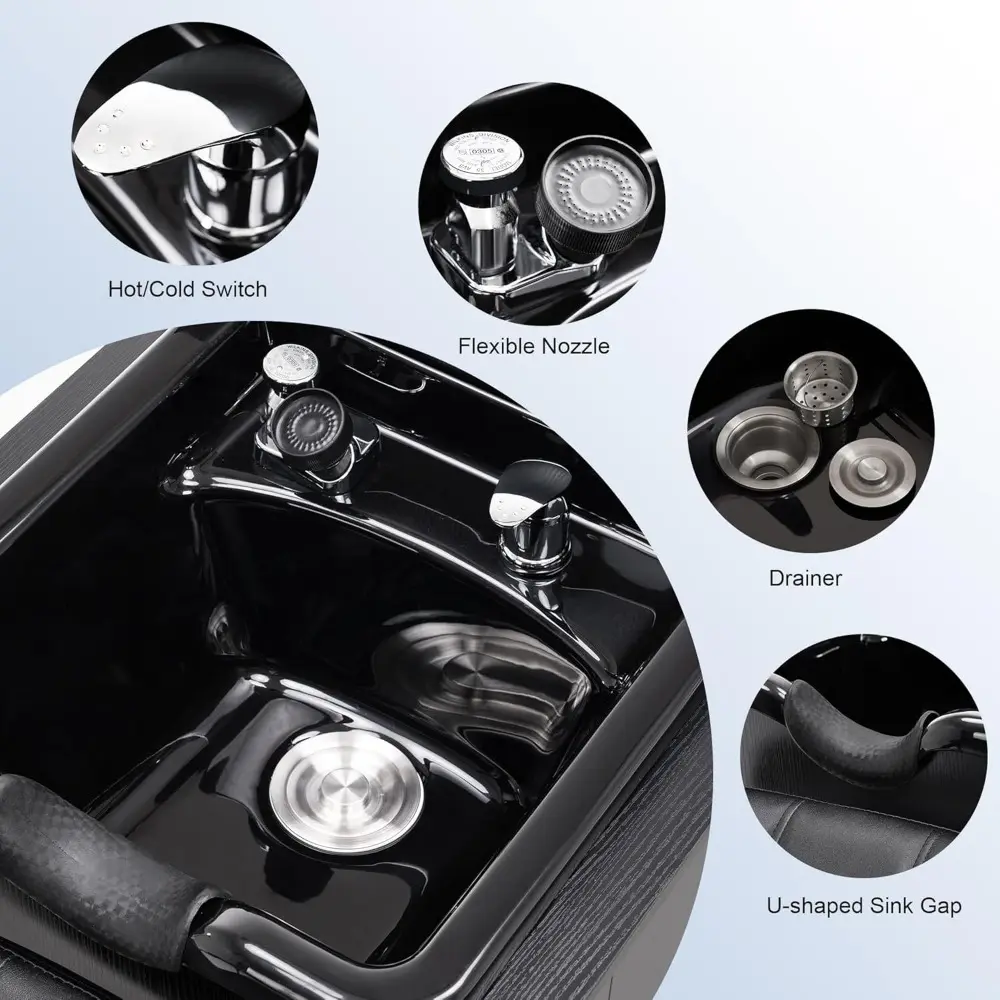 Shampoo Backwash Sink Station with Shampoo Bowl, Spa Salon Beauty Equipment 6154-7134, Black