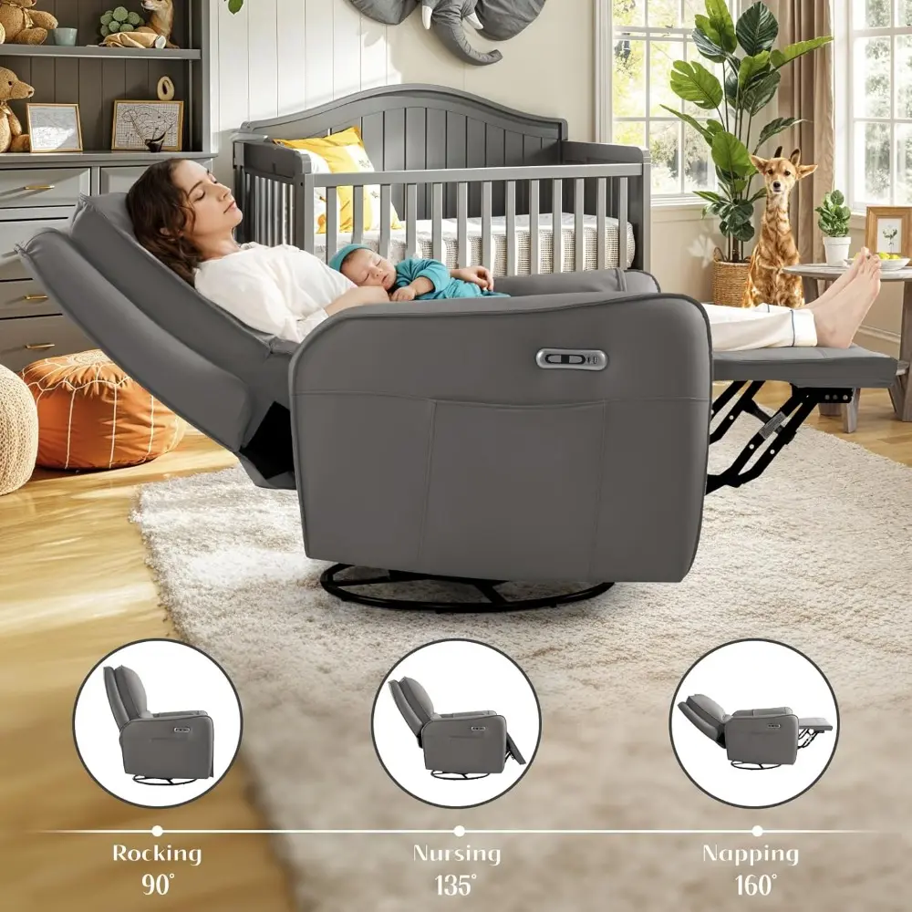 Power Recliner Gliders for Nursery, Electric Swivel Rocker Recliner Chair, Comfy Upholstered Living Room Reclining Rocking Chair