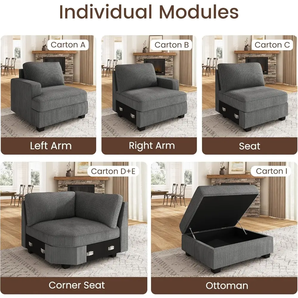 Single Seat for Modular Sectional Couch, Customizable Armless Chair for Sectional Sofa, Middle Module for Modular Couch, Dark G