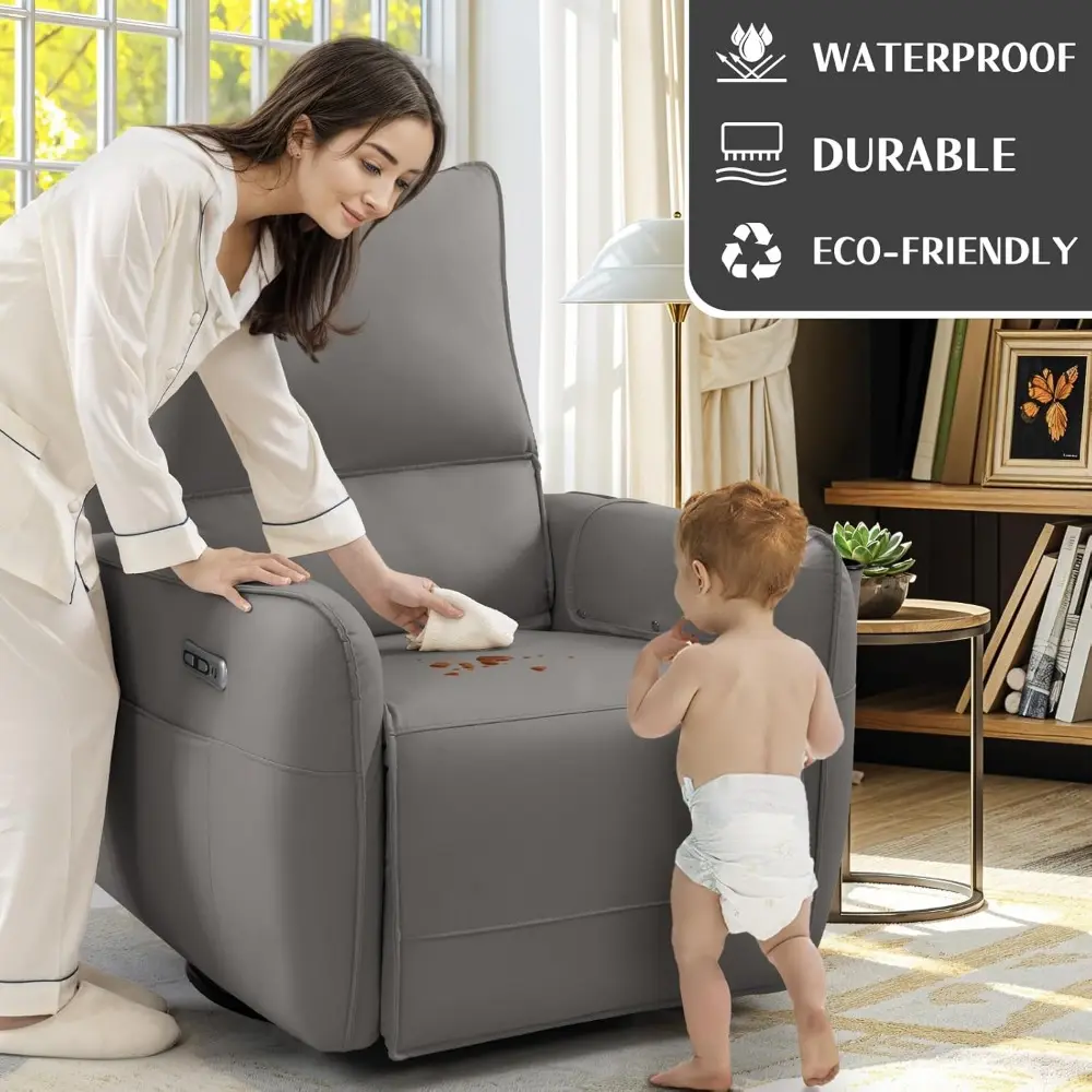 Power Recliner Gliders for Nursery, Electric Swivel Rocker Recliner Chair, Comfy Upholstered Living Room Reclining Rocking Chair