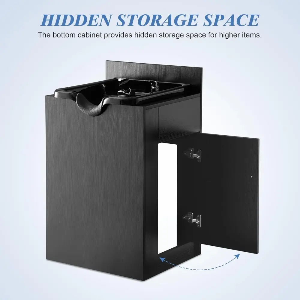 Shampoo Backwash Sink Station with Shampoo Bowl, Spa Salon Beauty Equipment 6154-7134, Black
