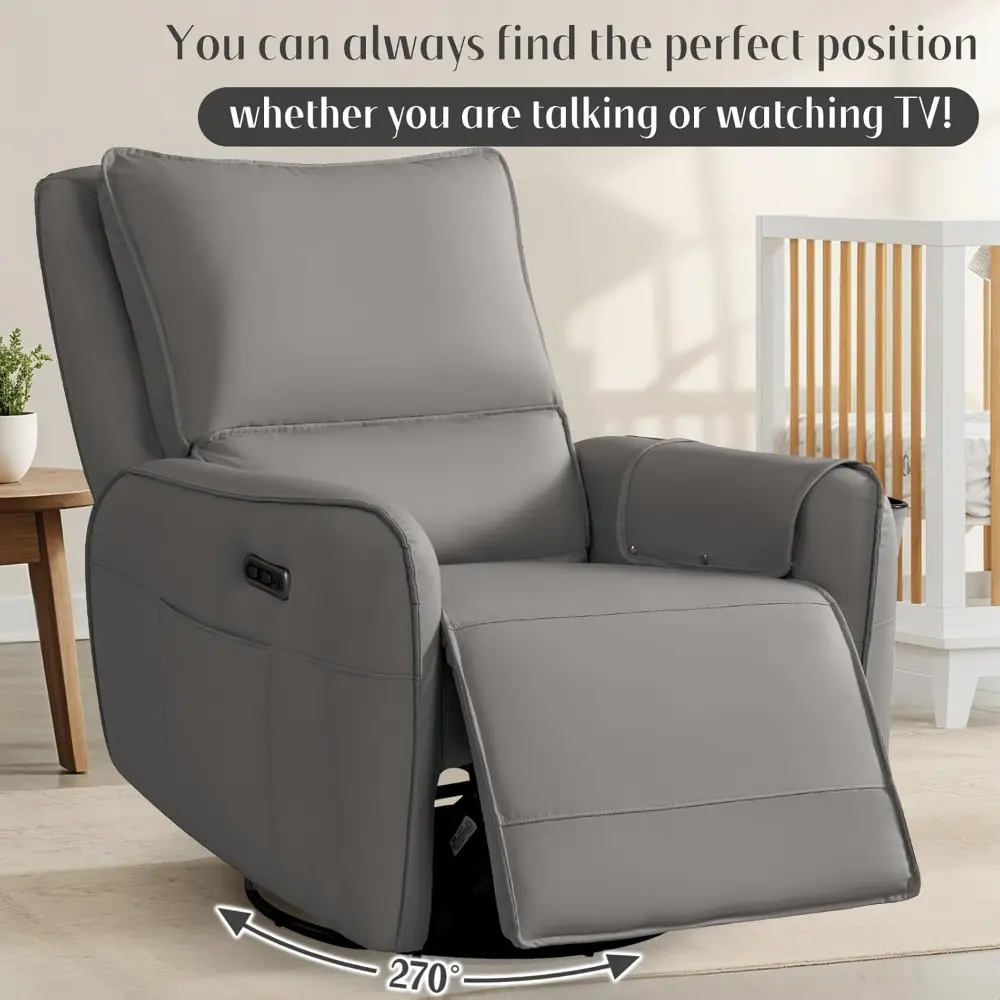 Power Recliner Gliders for Nursery, Electric Swivel Rocker Recliner Chair, Comfy Upholstered Living Room Reclining Rocking Chair
