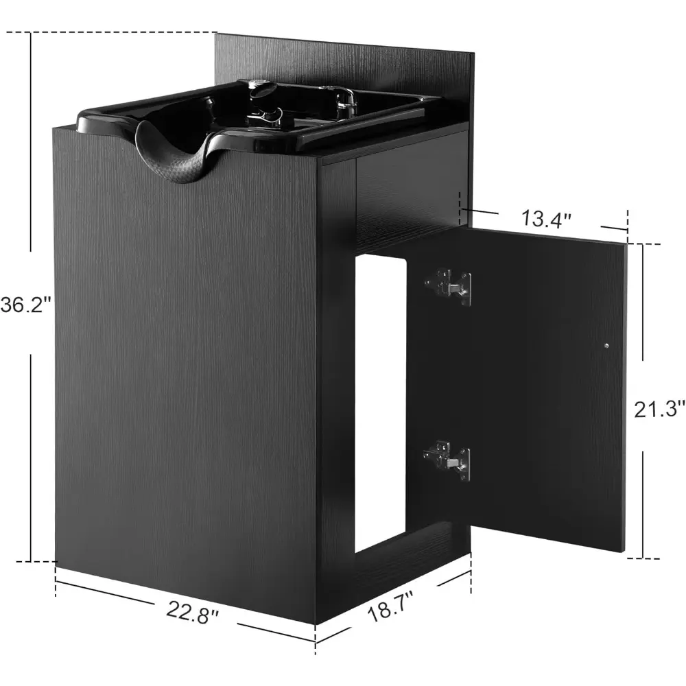 Shampoo Backwash Sink Station with Shampoo Bowl, Spa Salon Beauty Equipment 6154-7134, Black