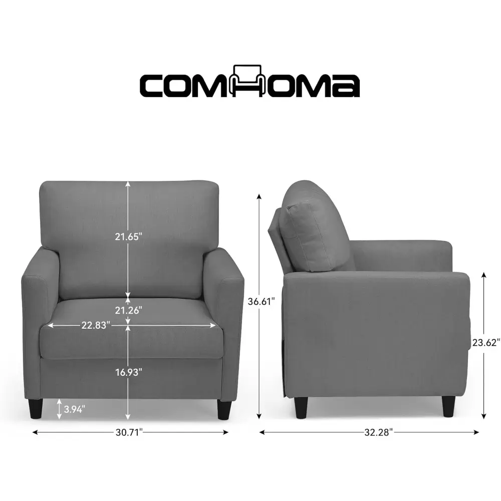 Mid-Century Accent Chair,Modern Upholstered Linen Fabric Chair with Thick Cushion&Solid Legs,Comfy Single Sofa Armchair for Liv