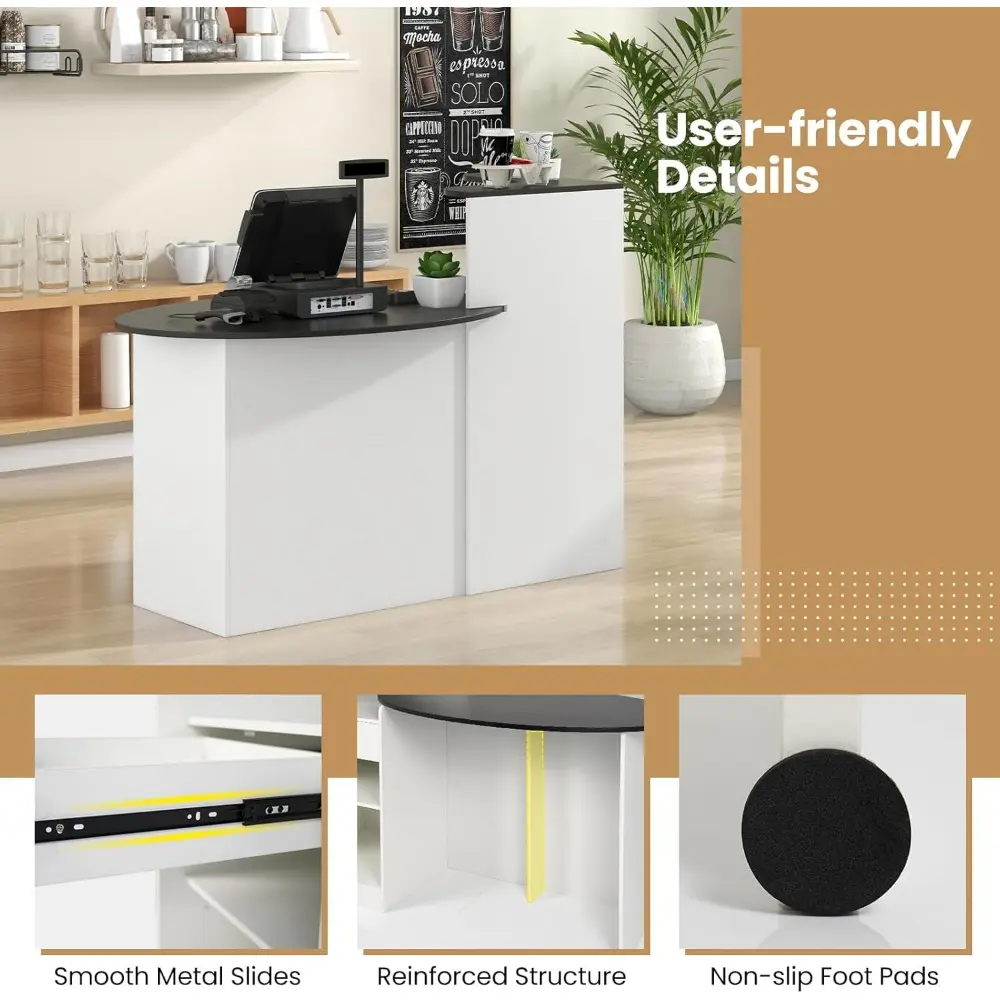 Reception Desk, 54" Large Retail Checkout Counter with Lockable Drawer and Open Shelves, Wooden Front Desk Reception Counter, Ov
