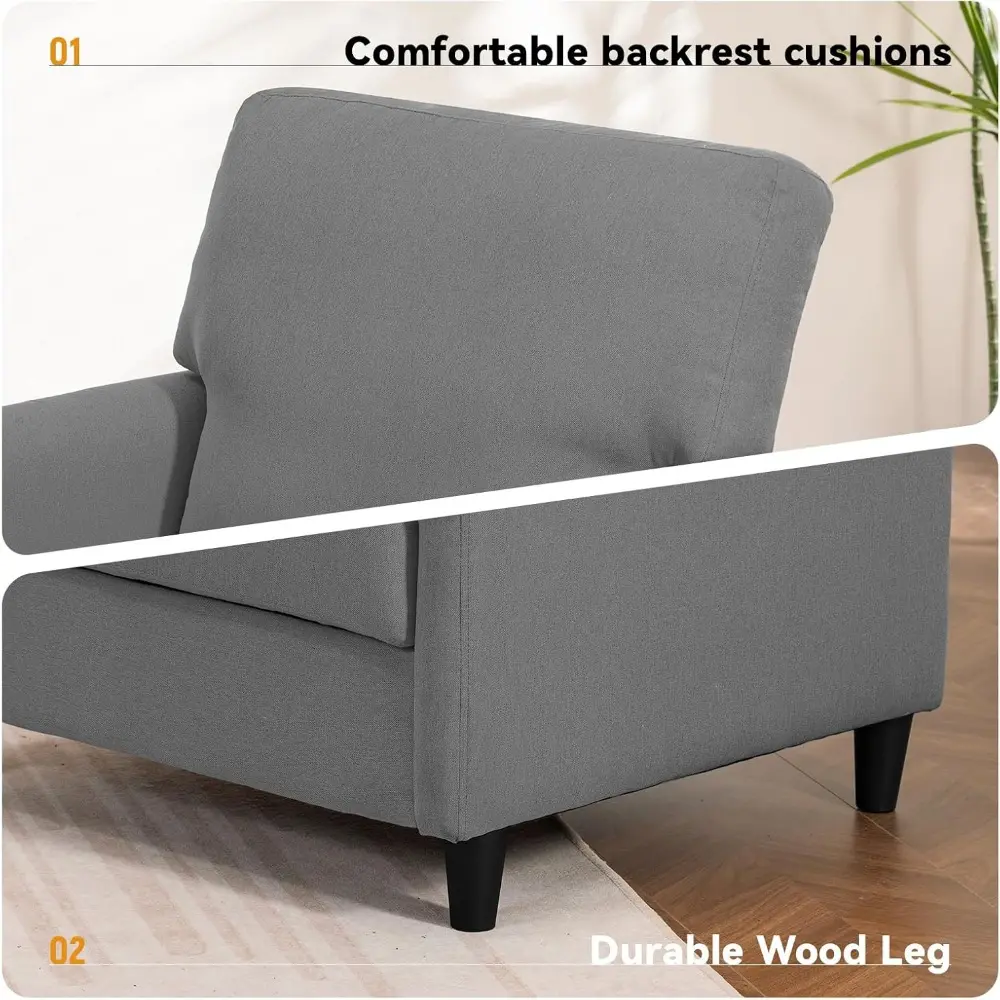 Mid-Century Accent Chair,Modern Upholstered Linen Fabric Chair with Thick Cushion&Solid Legs,Comfy Single Sofa Armchair for Liv