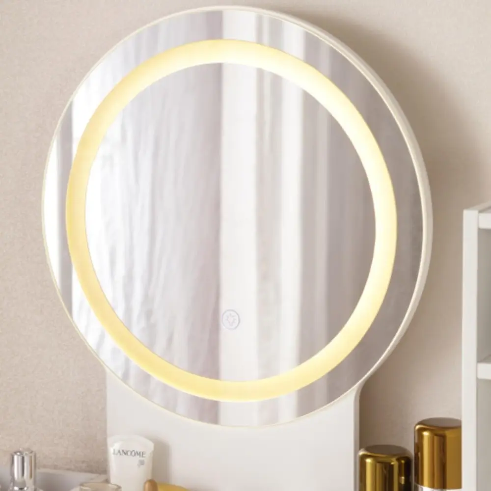 Modern and Simple Multifunctional Dressing Table, Equipped with A Round LED Light Makeup Mirror, Multi-layer Drawers and Open St
