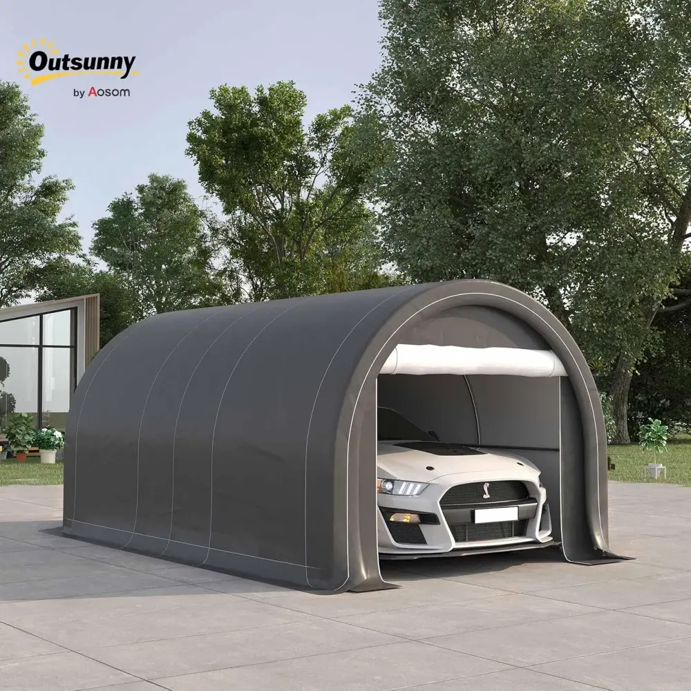 10' x 16' Carport, Heavy Duty Portable Garage Storage Tent with Large Zippered Door, Anti-UV PE Canopy Cover for Car, Truck, Bo