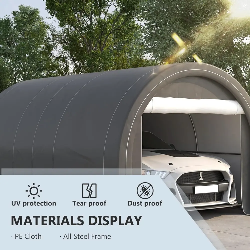 10' x 16' Carport, Heavy Duty Portable Garage Storage Tent with Large Zippered Door, Anti-UV PE Canopy Cover for Car, Truck, Bo