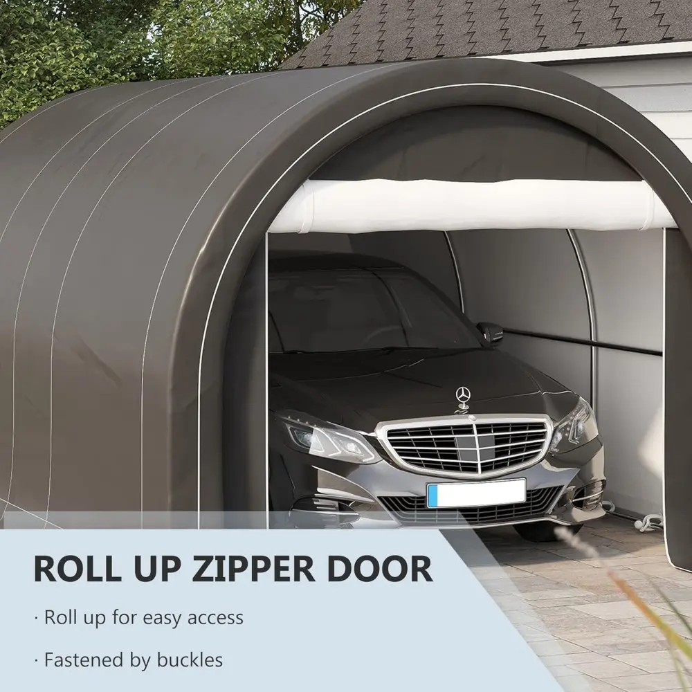 10' x 16' Carport, Heavy Duty Portable Garage Storage Tent with Large Zippered Door, Anti-UV PE Canopy Cover for Car, Truck, Bo