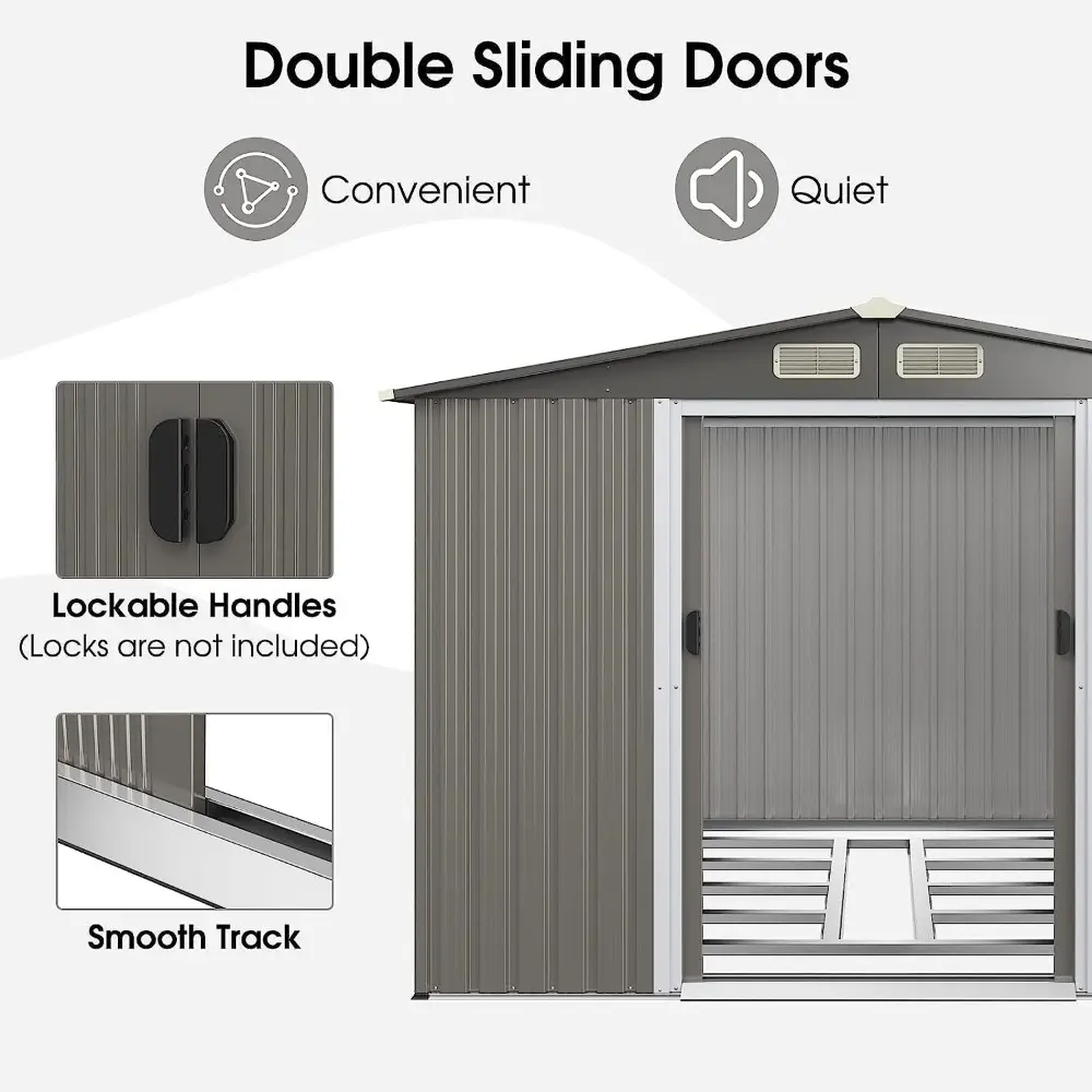 8.5' x 6.8' x 6' Outdoor Storage Shed, Weather-Resistant Utility Storage House w/Foundation, 4 Air Vents, Double Doors & Ramp,