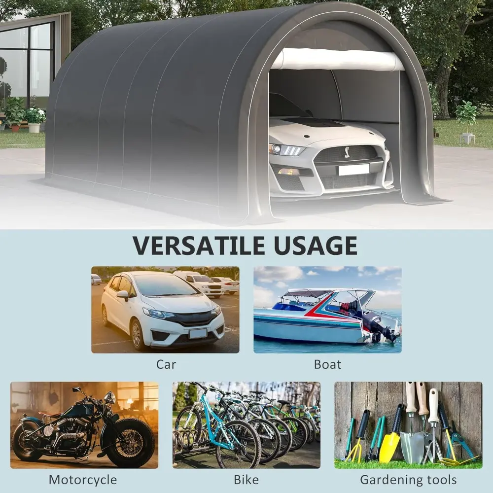 10' x 16' Carport, Heavy Duty Portable Garage Storage Tent with Large Zippered Door, Anti-UV PE Canopy Cover for Car, Truck, Bo