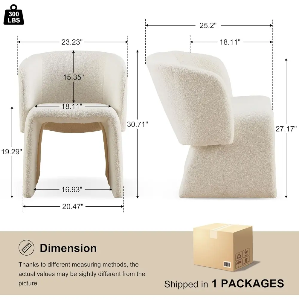 Modern Dining Chair Upholstered Off White Teddy Velvet Barrel Home Kitchen Single Sofa Chair Comfy with Metal Frame for Living R