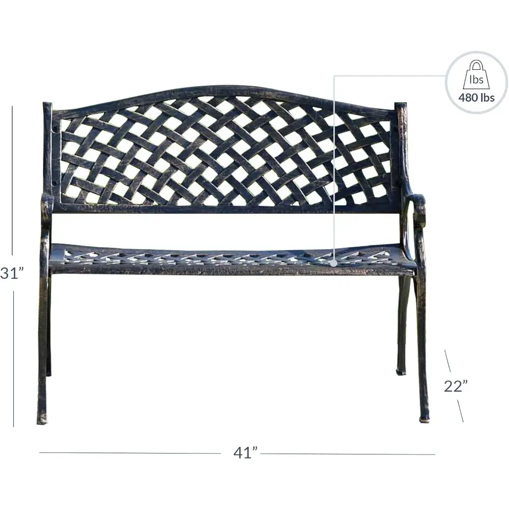 BELLEZE Patio Outdoor Garden Bench, 40 inch Cast Aluminum Loveseat Chairs with Armrests for Park, Yard, Porch, Lawn, Balcony, Ba