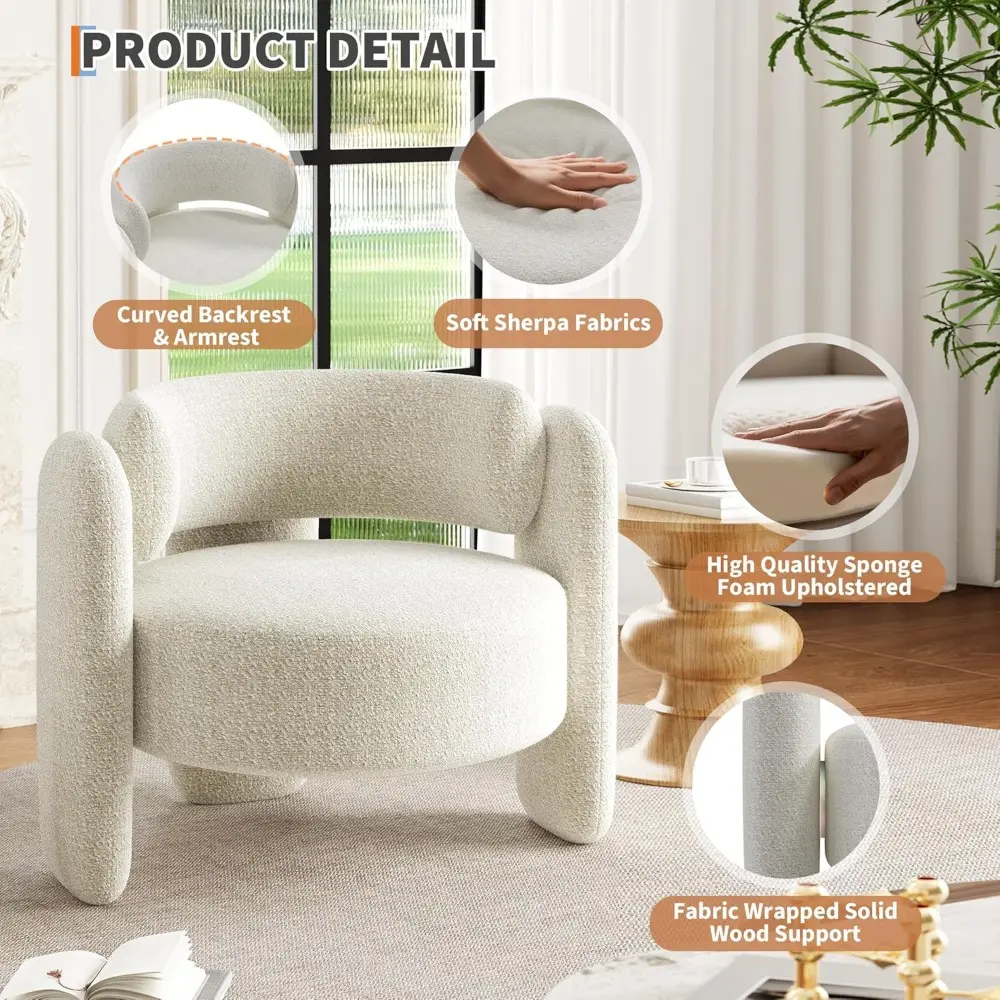 Oversized Chenille Armchair Modern Barrel Accent Chair Upholstered Mid-Century Round Chair With Open Back Single Sofa Extra Larg