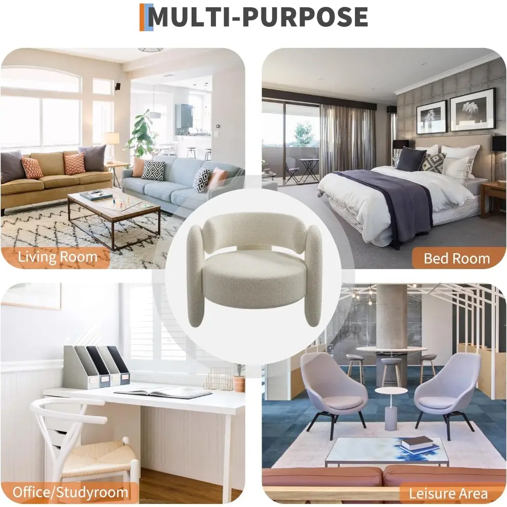 Oversized Chenille Armchair Modern Barrel Accent Chair Upholstered Mid-Century Round Chair With Open Back Single Sofa Extra Larg