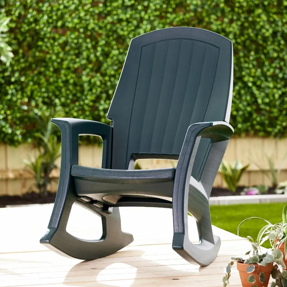 Rockaway Heavy-Duty All-Weather Low Maintenance Easy Assembly Plastic Outdoor Rocking Chair for Deck and Patio, Green (2 Pack)